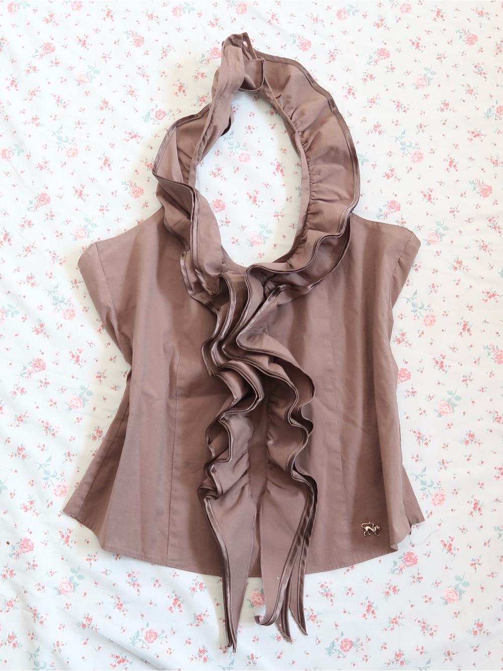 Parasuco Taupe Ruffle Halter Camisole